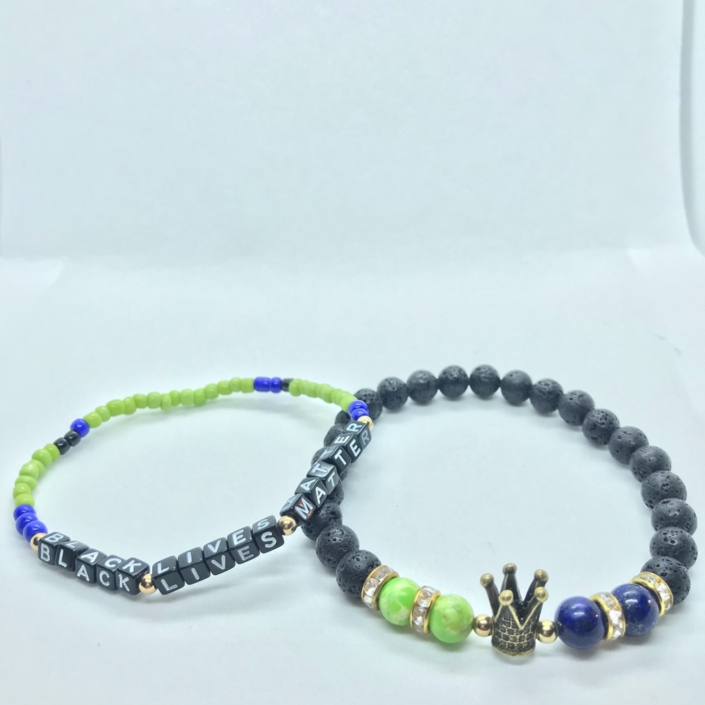Black Lava, Antique gold Crown/ BLM Bracelet set